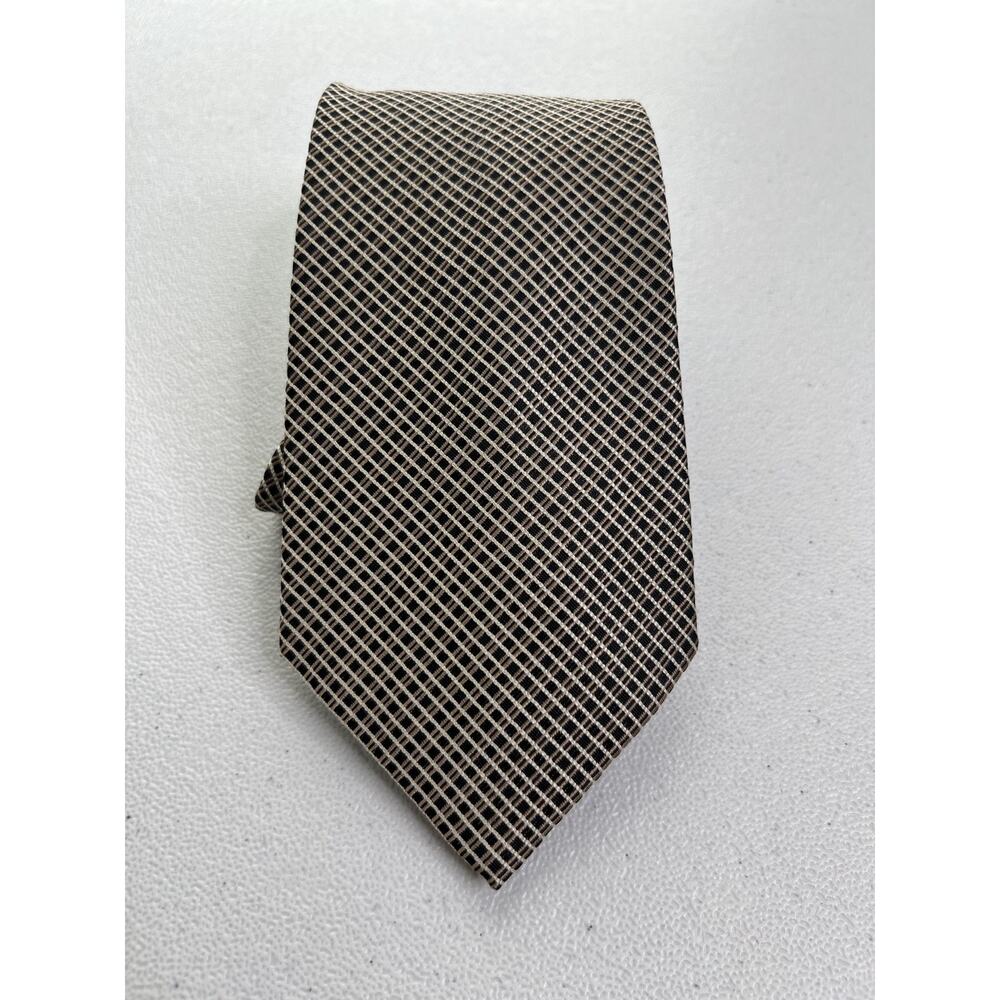 Jones New York Black, Brown Plaid Pattern 100% Silk Handmade Tie NWOT